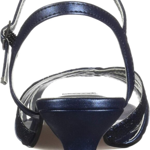 Women's Ankle-Strap Sandal Faux Leather Glitter Navy Size 12 Heel - Picture 3 of 8